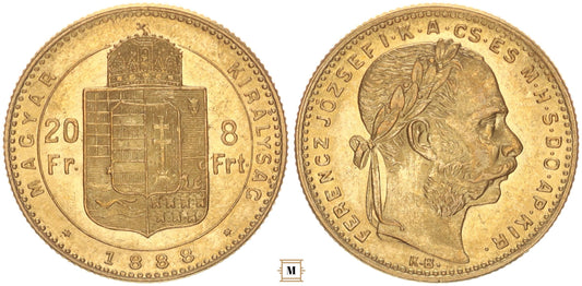 Ferenc József 20 frank 8 forint 1888 KB