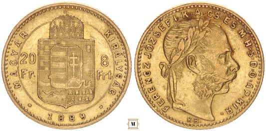 Ferenc József 20 frank 8 forint 1889 KB