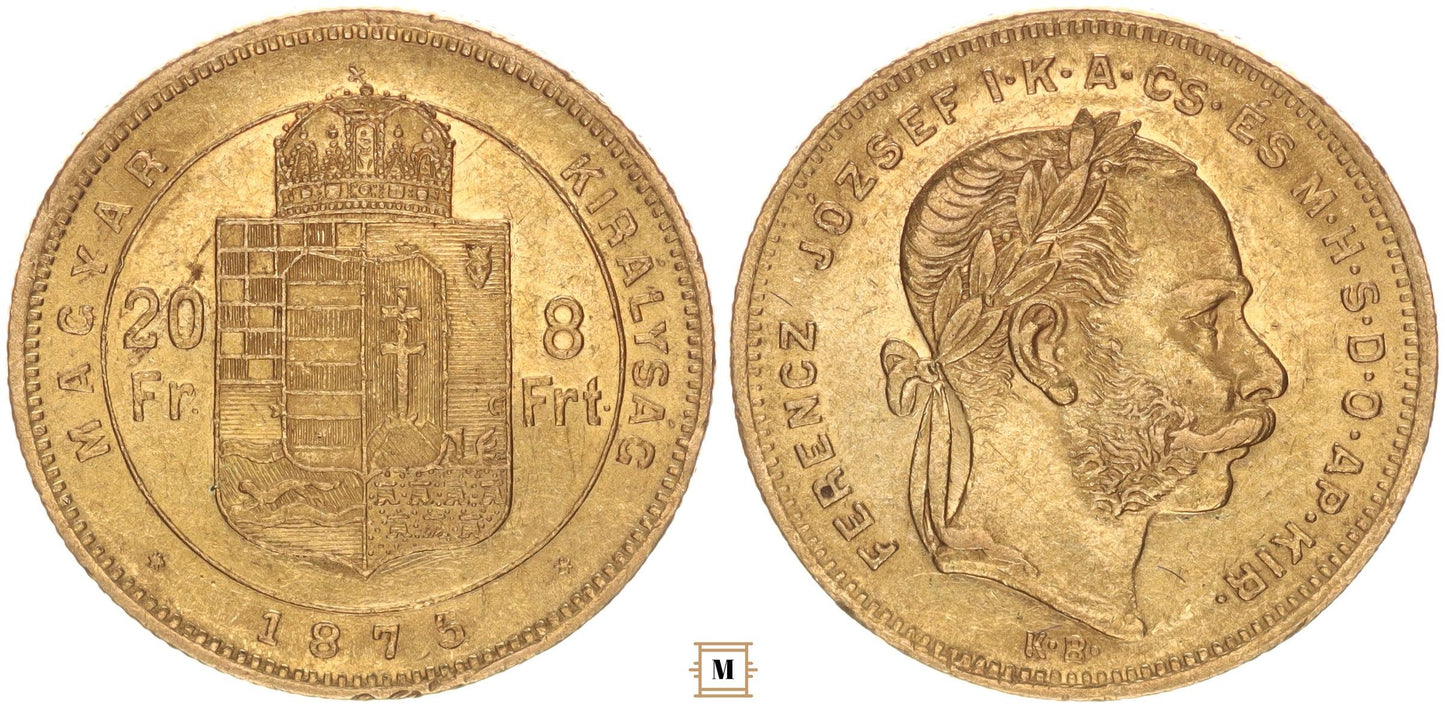 Ferenc József 20 frank 8 forint 1875 KB