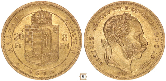Ferenc József 20 frank 8 forint 1875 KB