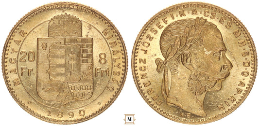 Ferenc József 20 frank 8 forint 1890 KB Fiume