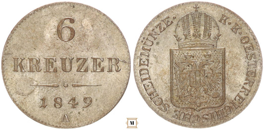 Ferenc József 6 kreuzer 1849 A