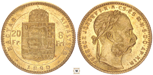 Ferenc József 20 frank 8 forint 1890 KB