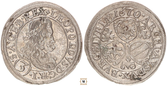 I. Lipót 3 krajcár 1670 Bécs