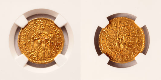 I. Lipót dukát 1677 NGC AU58