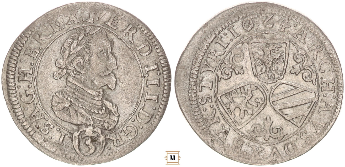 II. Ferdinánd 3 krajcár 1624 Graz
