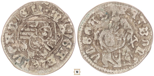 I.Mátyás 1458-1490 Denár  ÉH 562 Kalapács ,Érdekes veretkettőződés/!/