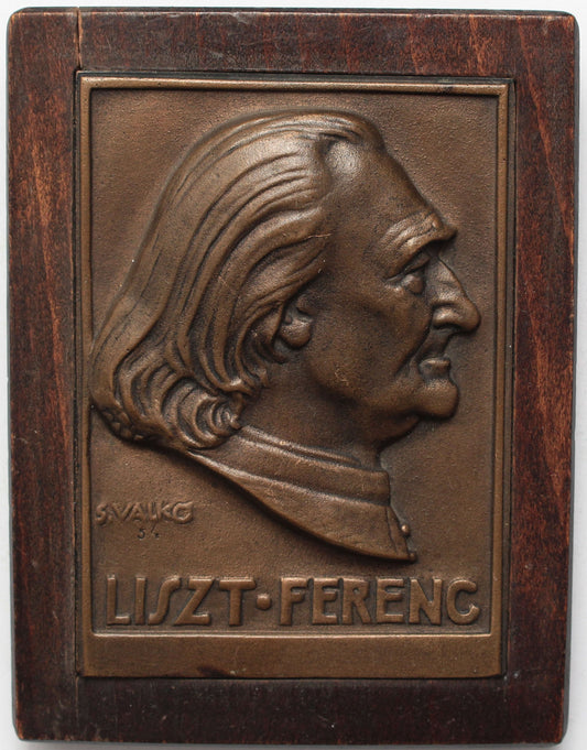 Liszt Ferenc bronz plakett fa keretben S. Valkó