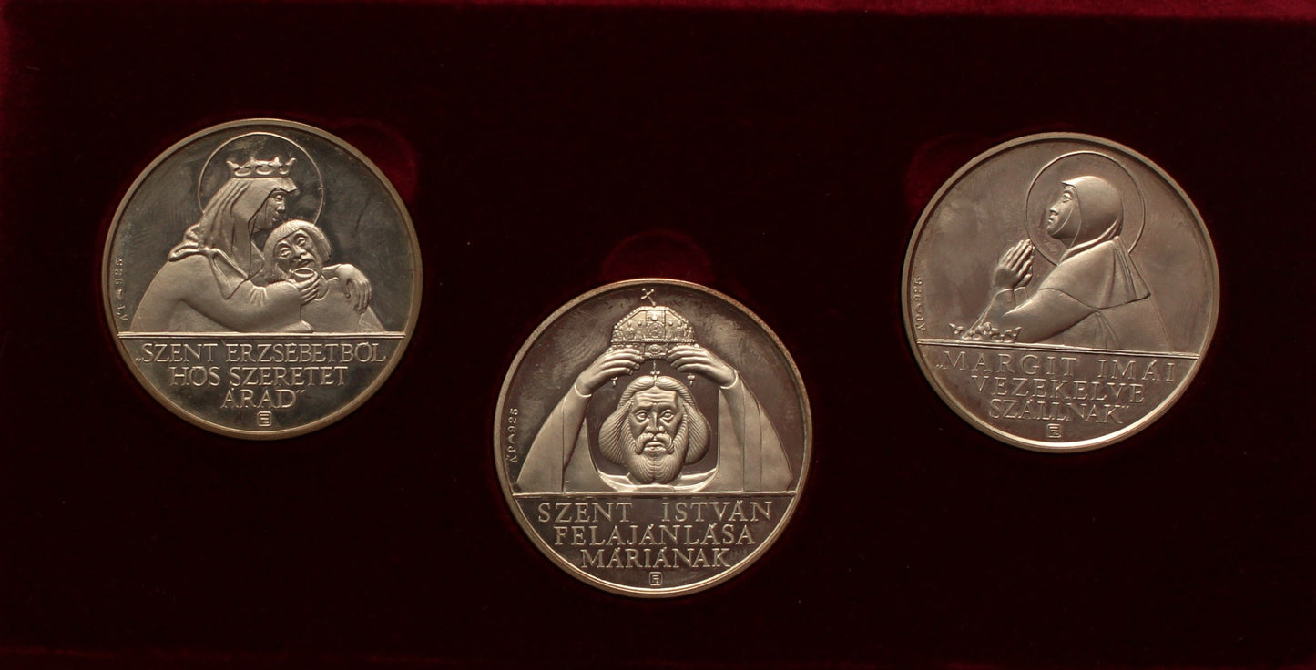 Magyar Szentek II. éremszett 1994 3 db ezüstérem: Szent Erzsébet, Nagyboldogasszony, Szent Margit