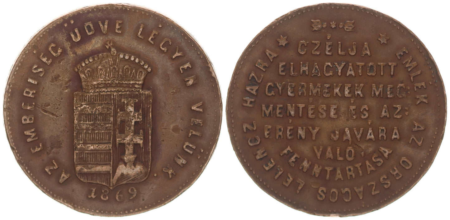 Országos Lelencház alapítása 1869 érem