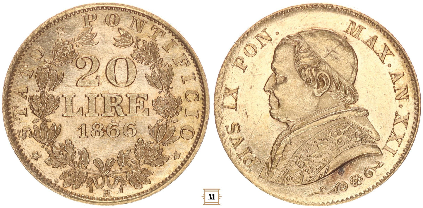 Pápai Állam 20 lira 1866 R