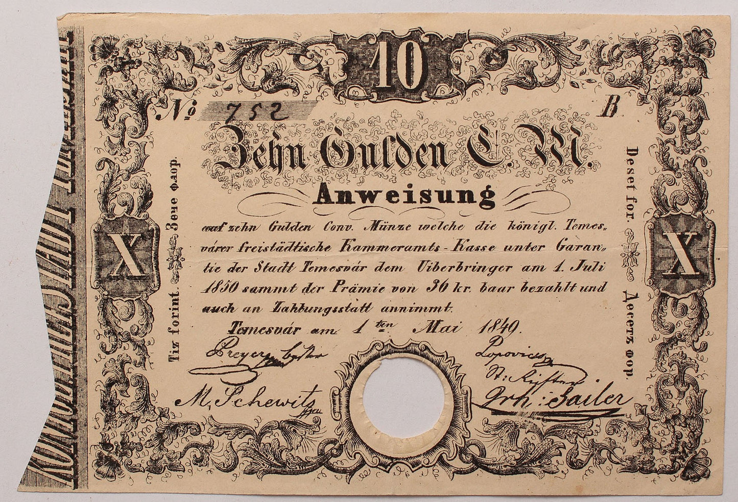 Temesvár 10 gulden 1849