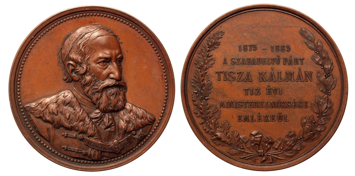 Tisza Kálmán 10 éves miniszterelnöksége emlékére érem 1885