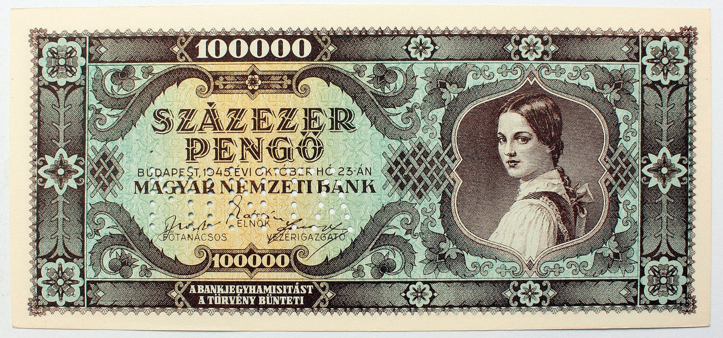 Százezer pengő 1945 MINTA