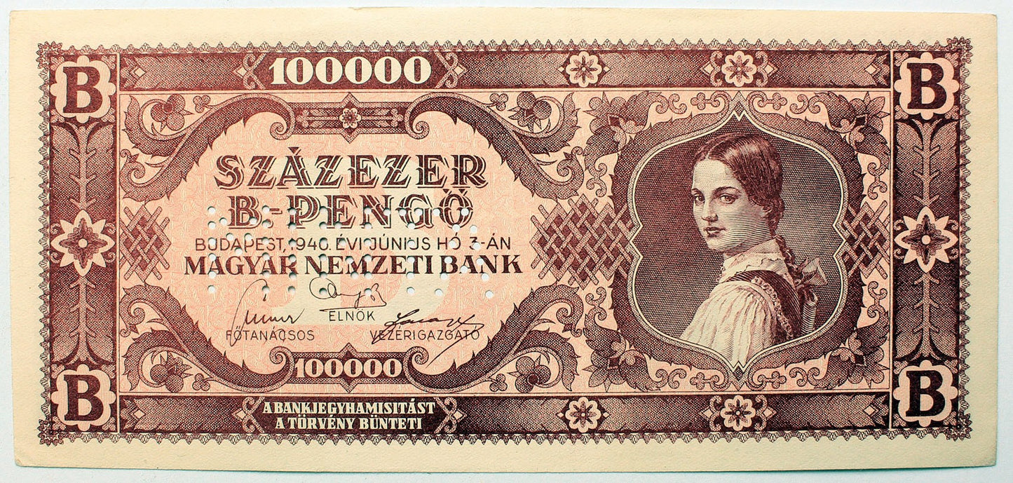 Százezer B.-Pengő 1946 MINTA