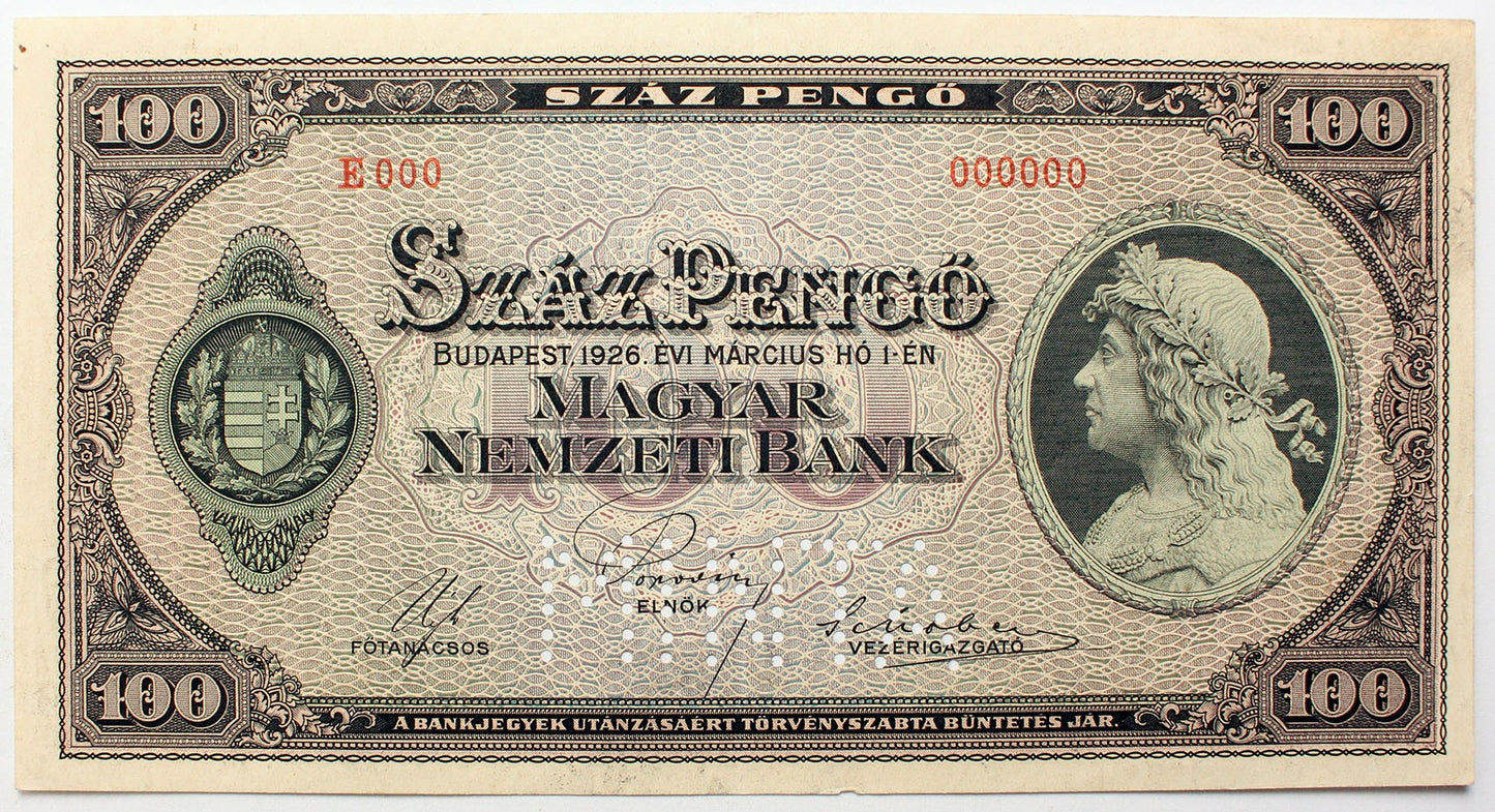 Száz pengő 1926 MINTA