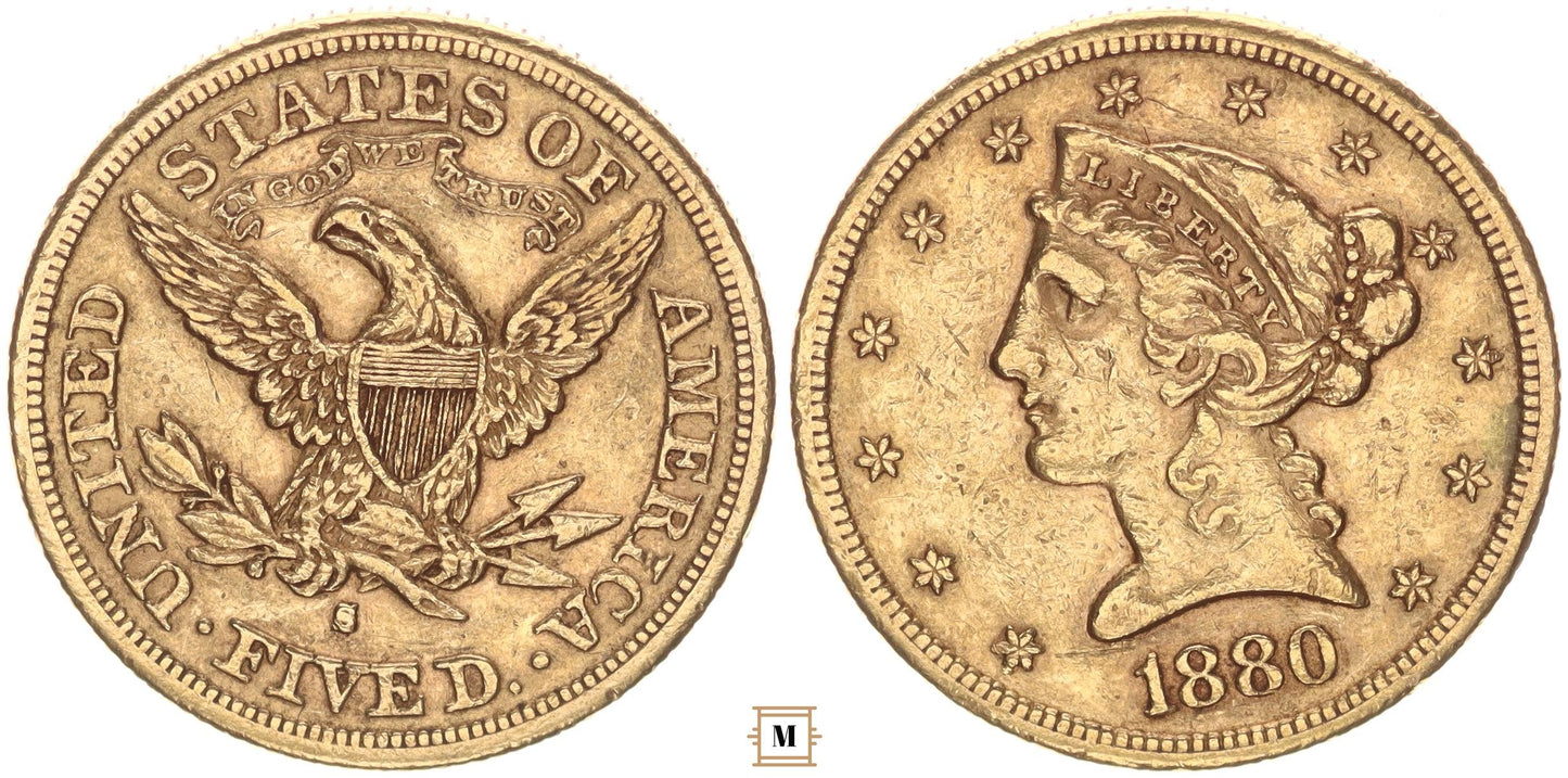 USA 5 dollár 1880 S
