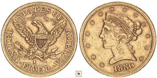 USA 5 dollár 1880 S