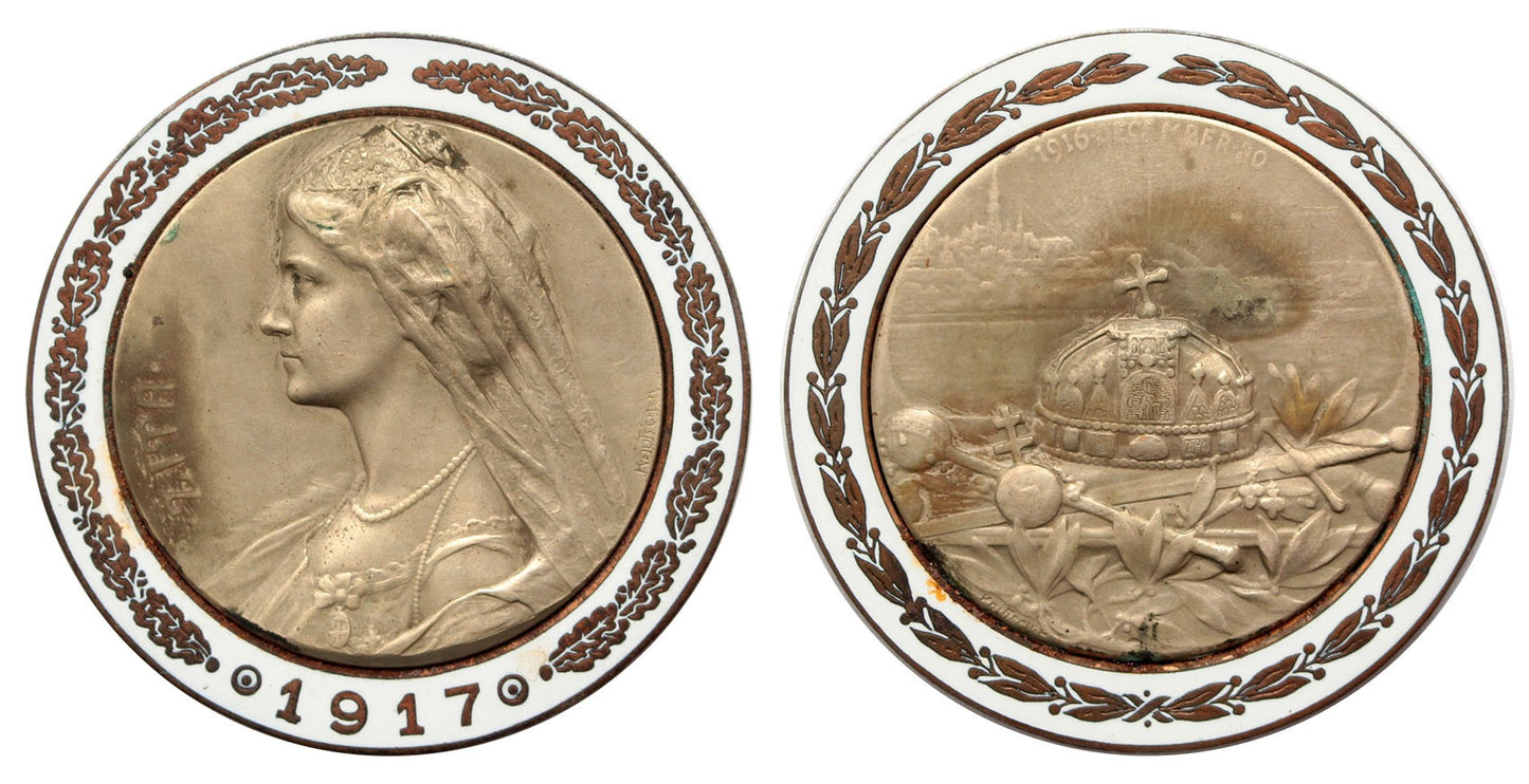 Zita királyné koronázási érem 1917 - fehér zománc